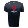 The Indiana University Women Tempo Vapodri T-Shirt by Canterbury is a black, moisture-wicking sports tee with a red trident logo and "Women's Rugby Club" on the front. Brand: WRS Canterbury.
