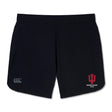 The Indiana University Women Elite Woven Short by EMB Canterbury features the Canterbury logo on the left leg and the Indiana University Women's Rugby Club logo on the right.