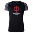 The Indiana University Women Women's Elite Training Tee by WRS Canterbury features a black and gray short-sleeve design with the school logo and "Women's Rugby Club" printed on front—ideal lightweight shirt for active workouts.