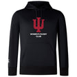 The Indiana University Women Club Lightweight Hoodie by WRS Canterbury features a red IU logo and "WOMEN'S RUGBY CLUB" in white on the chest, plus a comfy kangaroo pocket for added convenience.