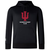 The Indiana University Women Club Lightweight Hoodie by WRS Canterbury features a red IU logo and "WOMEN'S RUGBY CLUB" in white on the chest, plus a comfy kangaroo pocket for added convenience.