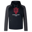 The Indiana University Women Elite Training Hoody by WRS Canterbury features a black and gray design with a bold red IU logo and "Women's Rugby Club" on the front, combining premium sportswear style with comfort.