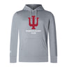 The Indiana University Women Club Lightweight Hoodie by WRS Canterbury features a bold red "IU" logo, "WOMEN'S RUGBY CLUB" in white on light gray, plus a comfy kangaroo pocket.