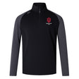 The EMB Canterbury Indiana University Women Elite First Layer is a black and dark gray quarter-zip top with the IU Women's Rugby Club logo on the left chest, Canterbury logo on the right shoulder, plus quick-drying VapoDri technology for comfort.