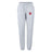 The EMB Canterbury Indiana University Women's Leisure Sweatpant features light gray organic cotton, an elastic waistband with drawstring, and a red and white IU logo on the left thigh.