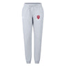 The EMB Canterbury Indiana University Women's Leisure Sweatpant features light gray organic cotton, an elastic waistband with drawstring, and a red and white IU logo on the left thigh.