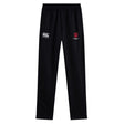 The Indiana University Women Stretch Tapered Pant by EMB Canterbury features a comfortable elastic waistband, quick-dry fabric, and the Canterbury logo on the left with the Indiana University logo on the right—perfect for stylish workouts.