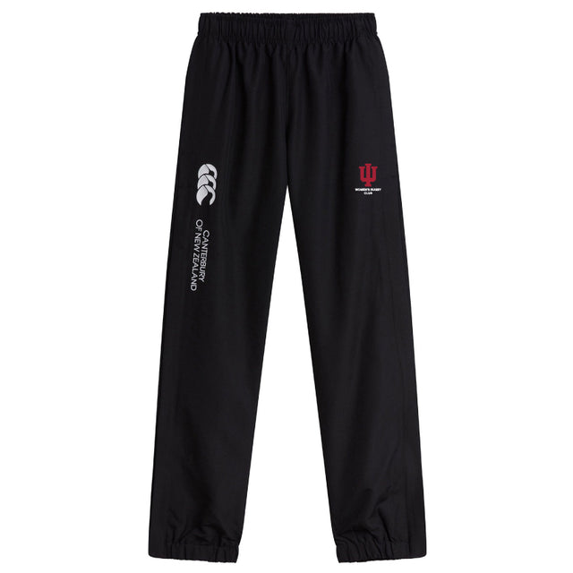 The Indiana University Women Cuffed Hem Stadium Pant by EMB Canterbury features an elastic waistband, cuffed hem, and both the Canterbury of New Zealand and Indiana University logos—ideal for rugby, athletics, or casual wear.