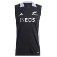 The All Blacks 24/25 Performance Singlet by adidas is a black sleeveless sports jersey prominently displaying the All Blacks logo along with the Adidas emblem and "INEOS" sponsor name on the front. It is crafted with AEROREADY technology to ensure comfort and dryness during intense workouts.