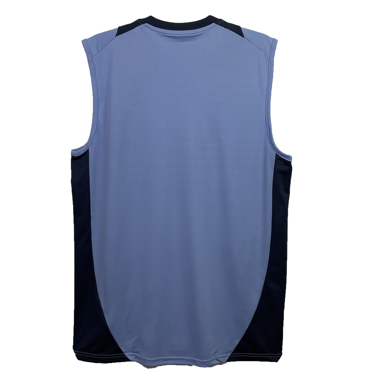 Back view of the All Blacks 24/25 Performance Training Singlet by adidas, sleeveless and light blue with dark blue side panels, plain design on a white background. Features AEROREADY Technology for excellent moisture management.