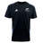 Adidas presents the All Blacks 24/25 Performance Cotton T-Shirt, a black short-sleeved rugby shirt adorned with a silver fern logo and "ALL BLACKS" text on the front, complete with white stripes on the shoulders to honor New Zealand's legendary rugby team.