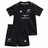 The adidas Infant All Blacks 24/25 Home Kit includes a V-neck jersey and shorts with silver accents, featuring AEROREADY Technology for comfort.
