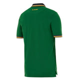 Back view of a green Nike Springboks Heritage Pique Polo with “SA RUGBY” embroidered on the collar and striped trim on the collar and sleeve cuffs.