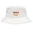 The Iona College Crusher Bucket Cap by EMB S&S Activewear is a white cotton twill hat with "IONA RUGBY" in gold and maroon text on the front, providing stylish sun protection.