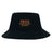 The Iona College Crusher Bucket Cap by EMB S&S Activewear features "IONA RUGBY" in yellow and red on black cotton twill, offering stylish sun protection for outdoor activities.