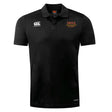 The Iona College Club Dry Polo by EMB Canterbury is a black, short-sleeve polo with the Canterbury logo on the right chest, "IONA RUGBY" on the left, and breathable Vapodri tech—ideal for active wear.