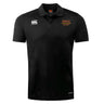 The Iona College Club Dry Polo by EMB Canterbury is a black, short-sleeve polo with the Canterbury logo on the right chest, "IONA RUGBY" on the left, and breathable Vapodri tech—ideal for active wear.