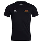 The Iona College Club Dry Tee by EMB Canterbury is a black short-sleeve rugby shirt featuring Vapodri technology for breathability. Includes the Canterbury logo on the right chest and "Iona Rugby" text with crest on the left chest.