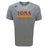 The Iona College Tempo Vapodri T-Shirt by WRS Canterbury is a gray short-sleeve sports tee with "IONA RUGBY" in maroon and gold on the front, a black Canterbury logo, and moisture-wicking fabric for comfort.