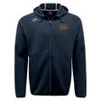 The EMB Canterbury Iona College Tempo Vapodri Full-Zip Hoodie features a zip-up front, hood, "Canterbury" logo on the right chest, and "IONA RUGBY" in red and gold on the left. Moisture-wicking fabric keeps you comfortable anywhere.