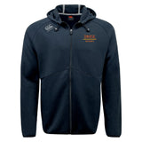 The EMB Canterbury Iona College Tempo Vapodri Full-Zip Hoodie features a zip-up front, hood, "Canterbury" logo on the right chest, and "IONA RUGBY" in red and gold on the left. Moisture-wicking fabric keeps you comfortable anywhere.