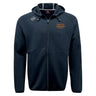 The EMB Canterbury Iona College Tempo Vapodri Full-Zip Hoodie features a zip-up front, hood, "Canterbury" logo on the right chest, and "IONA RUGBY" in red and gold on the left. Moisture-wicking fabric keeps you comfortable anywhere.