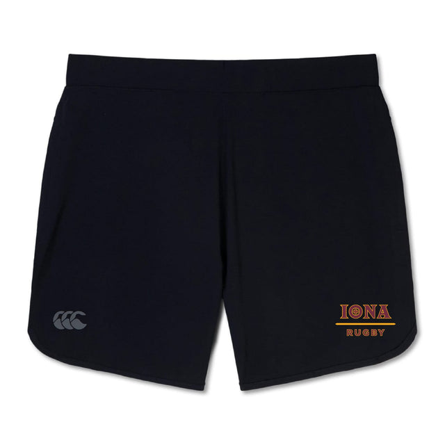 The Iona College Elite Woven Short by EMB Canterbury features the brand logo on the left and Iona Rugby logo on the right, making it ideal for training.