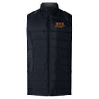 The Iona College Elite Microlite Gilet by EMB Canterbury is a black, quilted, sleeveless vest with a front zipper, insulated baffles, and "IONA RUGBY" in gold and red on the left chest.