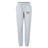 The Iona College Women's Leisure Sweatpant by EMB Canterbury is a light gray, soft organic cotton pant with a drawstring waist, "IONA RUGBY" in maroon and gold on the left thigh, and a small white logo on the right thigh.