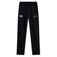 The Iona College Stretch Tapered Pant by EMB Canterbury features an elastic waistband, "IONA RUGBY" text, and the Canterbury logo. Ideal for men, these athletic black pants offer quick-dry comfort and a modern tapered fit for workouts or daily wear.
