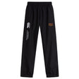 The Iona College Cuffed Hem Stadium Pant by EMB Canterbury features a black cuffed hem, elastic waistband, "Canterbury New Zealand" and logo in white on one leg, "Iona Rugby" in orange on the other—perfect men's rugby pants.