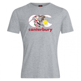 Show your rugby pride in the Canterbury Illinois CCC Flag Club T-shirt by WRS Canterbury, featuring a light grey design with a bold Canterbury Kiwi logo and “canterbury” in striking red text.