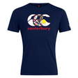 The WRS Canterbury Illinois CCC Flag Club T-shirt is a navy blue rugby tee with a large CCC logo featuring a colorful graphic and "canterbury" below in red, inspired by the classic CCC Flag Club design.