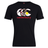 Show your rugby pride in the Canterbury Illinois CCC Flag Club T-shirt by WRS Canterbury, featuring a black short sleeve design with a Canterbury Kiwi Logo, multi-pattern print, and "canterbury" in red across the chest.