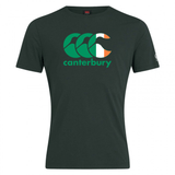 The WRS Canterbury Ireland CCC Flag Club T-Shirt showcases a dark green design with the Canterbury logo in green, white, and orange on the front.