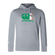The Canterbury Ireland CCC Club Lightweight Hoodie by WRS Canterbury is gray with embroidered details, a front pocket, and the iconic Canterbury logo in green, white, and orange on the chest. This hoodie effortlessly combines comfort and style.