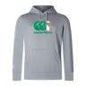 The Canterbury Ireland CCC Club Lightweight Hoodie by WRS Canterbury is gray with embroidered details, a front pocket, and the iconic Canterbury logo in green, white, and orange on the chest. This hoodie effortlessly combines comfort and style.