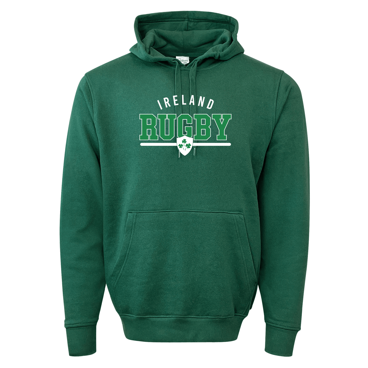 WRS Augusta's Nations of Rugby Ireland Wordmark 60/40 Pullover Hoodie is a green hoodie featuring the text "Ireland Rugby" and a small white four-leaf clover emblem on the front, making it perfect for fans of the Nations of Rugby.