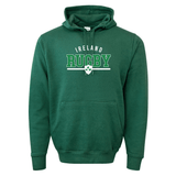WRS Augusta's Nations of Rugby Ireland Wordmark 60/40 Pullover Hoodie is a green hoodie featuring the text "Ireland Rugby" and a small white four-leaf clover emblem on the front, making it perfect for fans of the Nations of Rugby.