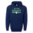 The WRS Augusta Nations of Rugby Ireland Wordmark 60/40 Pullover Hoodie is a navy blue hoodie featuring a front pocket and hood. It proudly displays "Ireland Rugby" in green and white text on the front, along with an Ireland wordmark shield emblem, celebrating the Nations of Rugby.