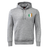 The EMB Canterbury Ireland Shield Club Hoodie, made of premium gray sweatshirt fleece, features a front pocket, drawstrings, and an embroidered green, white, and orange shield on the chest with distinctive sleeve branding.