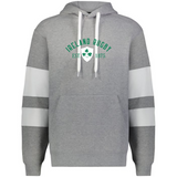 The WRS Augusta Nations of Rugby Ireland Est 1875 Jackson Way Hoodie features white drawstrings, white sleeve stripes, and a shamrock crest—perfect for any Ireland Rugby fan.