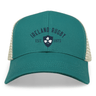 This Ireland Rugby 1875 Navy Text Eco Trucker Cap by EMB Alpha Broder features an embroidered design, showcasing the team's emblem.
