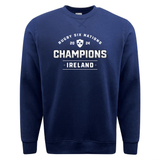 Navy blue athletic Ireland 6 Nations 2024 Champions fleece crewneck sweatshirt commemorating Ireland as the "6 Nations 2024 Champions, by WRS Augusta.