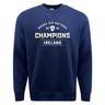 Navy blue athletic Ireland 6 Nations 2024 Champions fleece crewneck sweatshirt commemorating Ireland as the "6 Nations 2024 Champions, by WRS Augusta.