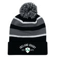 The Ireland Rugby 1875 White Text Hooped Pom-Pom Beanie by EMB Augusta features an embroidered design.