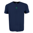 The EMB S&S Activewear Ireland Vintage Comfort Tee is a navy blue, short-sleeve shirt featuring a small green shamrock and "1975" on the chest—ideal for rugby fans seeking a classic, vintage style.