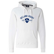 The Ireland Rugby Est 1875 Hockey Hoodie by WRS S&S Activewear features a white design with laces, "Ireland Rugby Est. 1875" text, and a blue shield with three shamrocks—perfect for true rugby supporters.