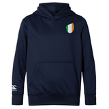 The Ireland Shield Club Lightweight Hoodie by EMB Canterbury is a lightweight navy hoodie with a front pocket, featuring an Ireland shield emblem and Canterbury logo on the right sleeve.