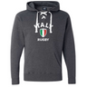 The WRS S&S Activewear Nations of Rugby Italy Rugby Hockey Hoodie features a dark gray design with white laces, "Italy Rugby" text, and an Italian flag shield on the front—perfect for rugby supporters.